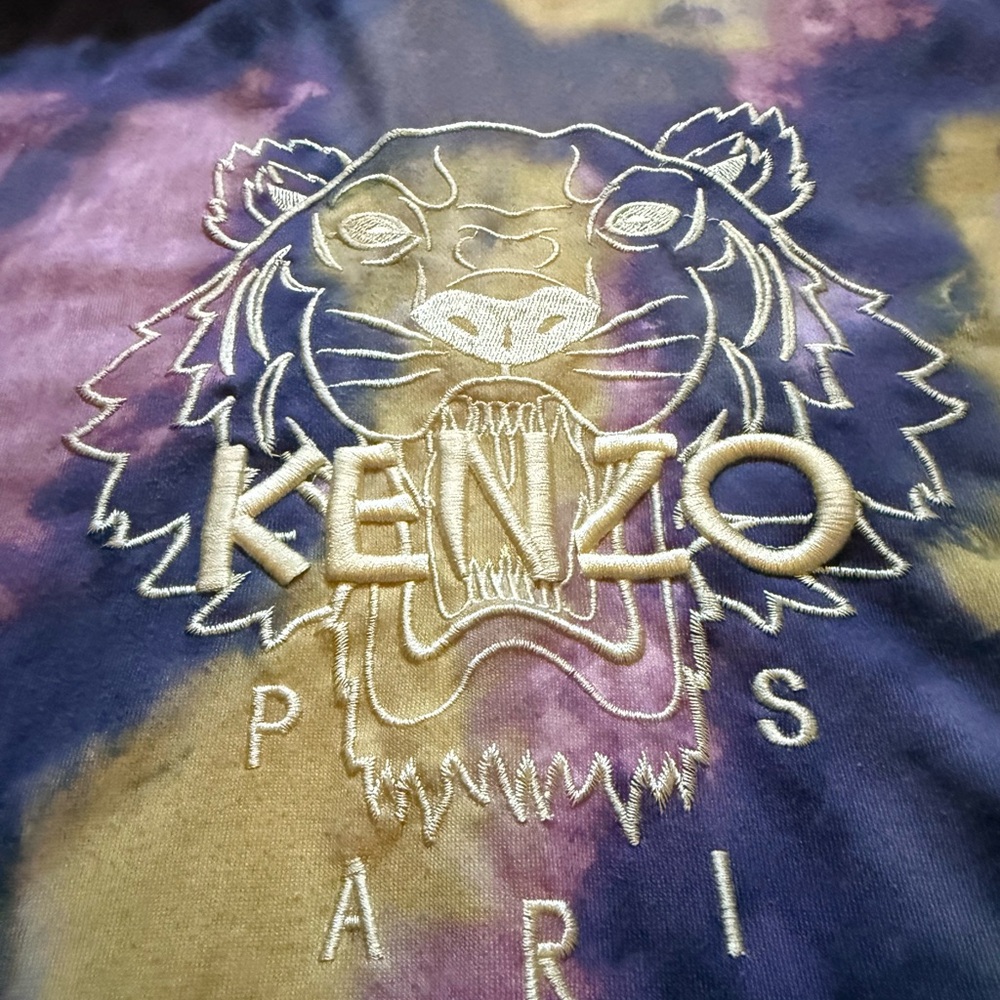 Kenzo Kids Tie-Dye Tiger Tee - Blue and Cream